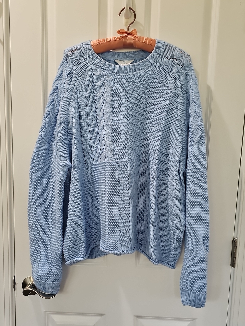 Time and Tru Powder Blue Cable-Knit Crewneck Sweater